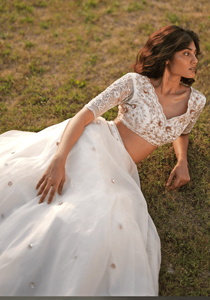 Ivory Embroidered Lehenga Set Zoon Tribe - Fabilicious Fashion