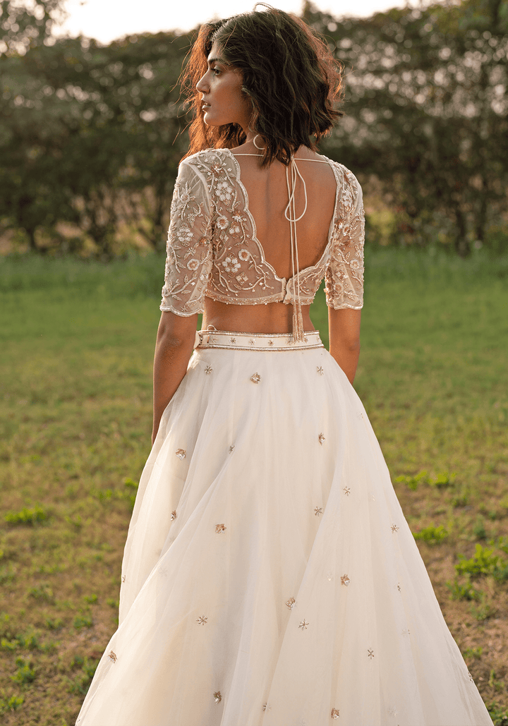 Ivory Embroidered Lehenga Set Zoon Tribe - Fabilicious Fashion