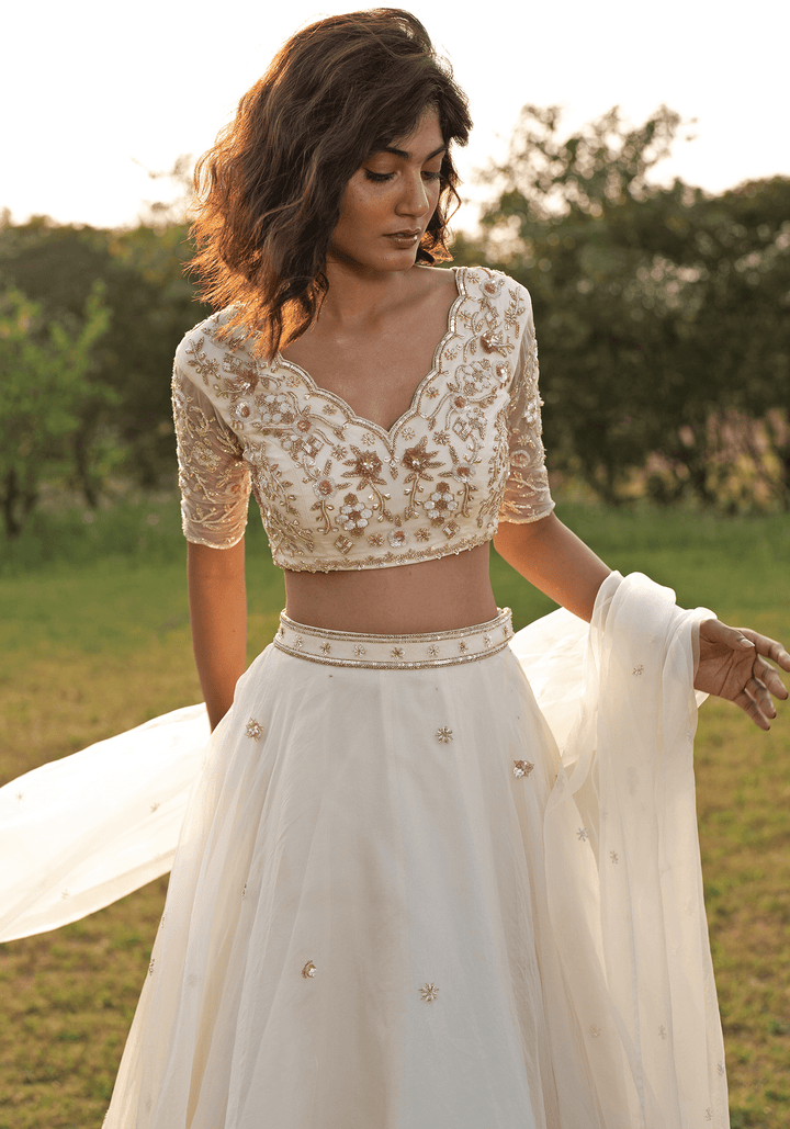Ivory Embroidered Lehenga Set Zoon Tribe - Fabilicious Fashion