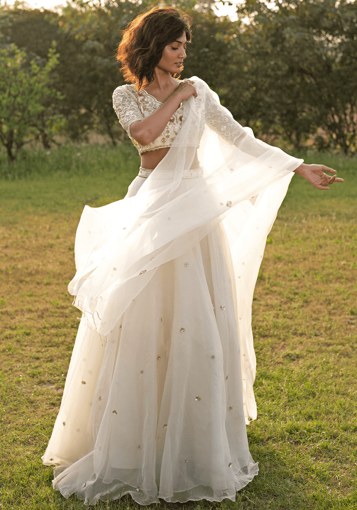 Ivory Embroidered Lehenga Set Zoon Tribe - Fabilicious Fashion