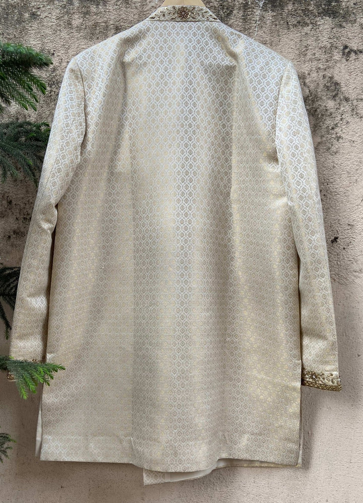 Ivory Gold Brocade Silk Sherwani Priti Sahni - Men - Fabilicious Fashion