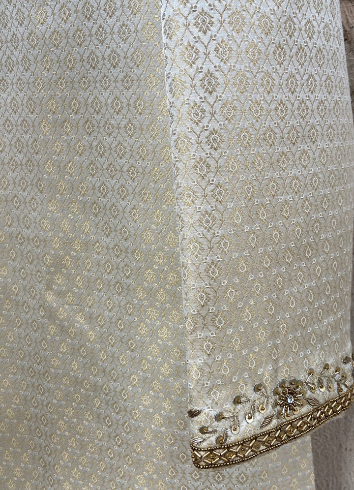 Ivory Gold Brocade Silk Sherwani Priti Sahni - Men - Fabilicious Fashion