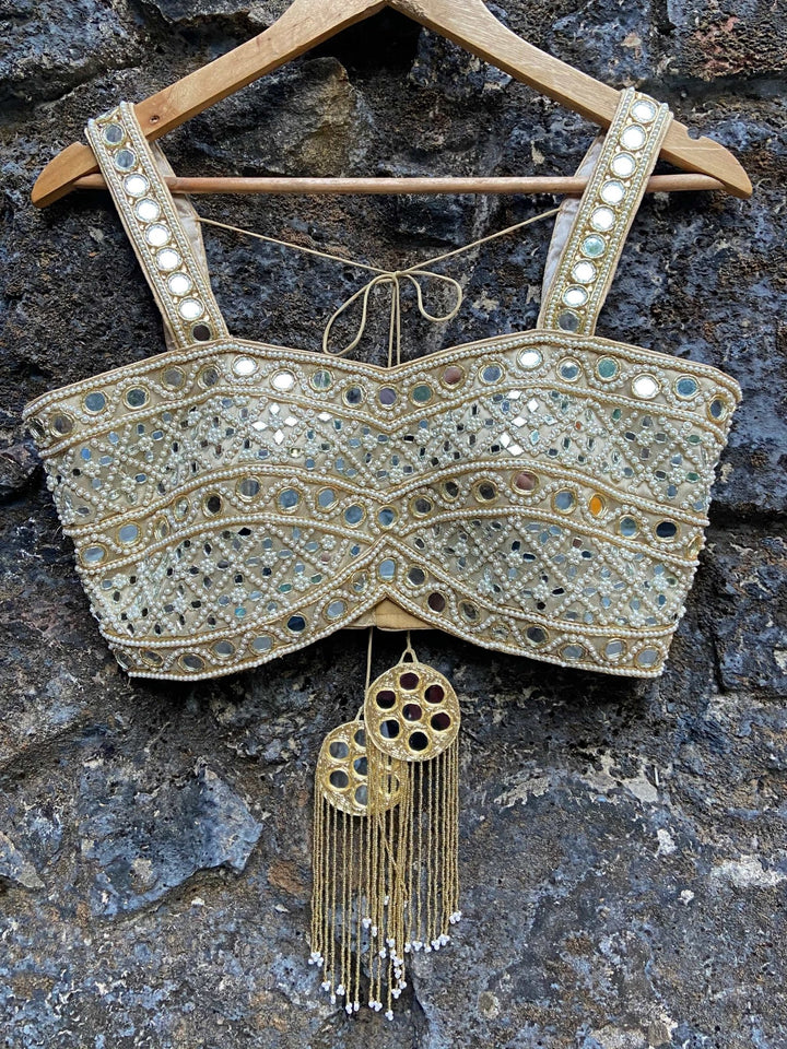 Ivory Mirror Bustier Lehenga Set Priti Sahni - Fabilicious Fashion