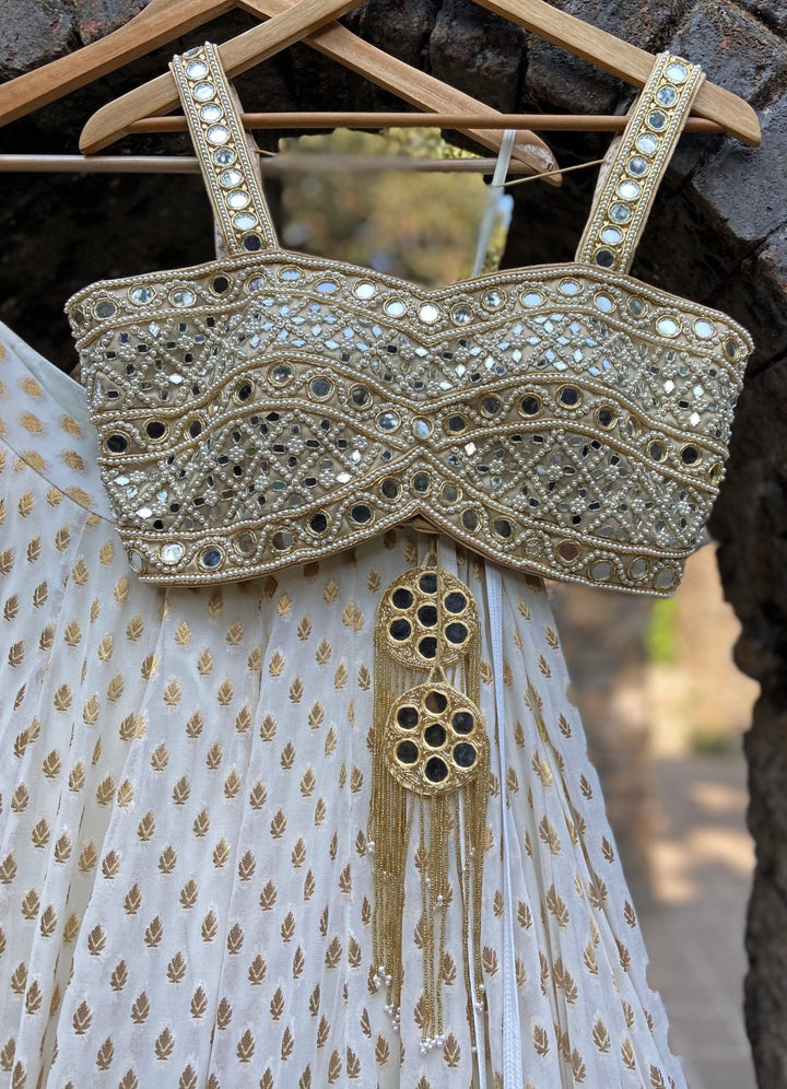Ivory Mirror Bustier Lehenga Set Priti Sahni - Fabilicious Fashion