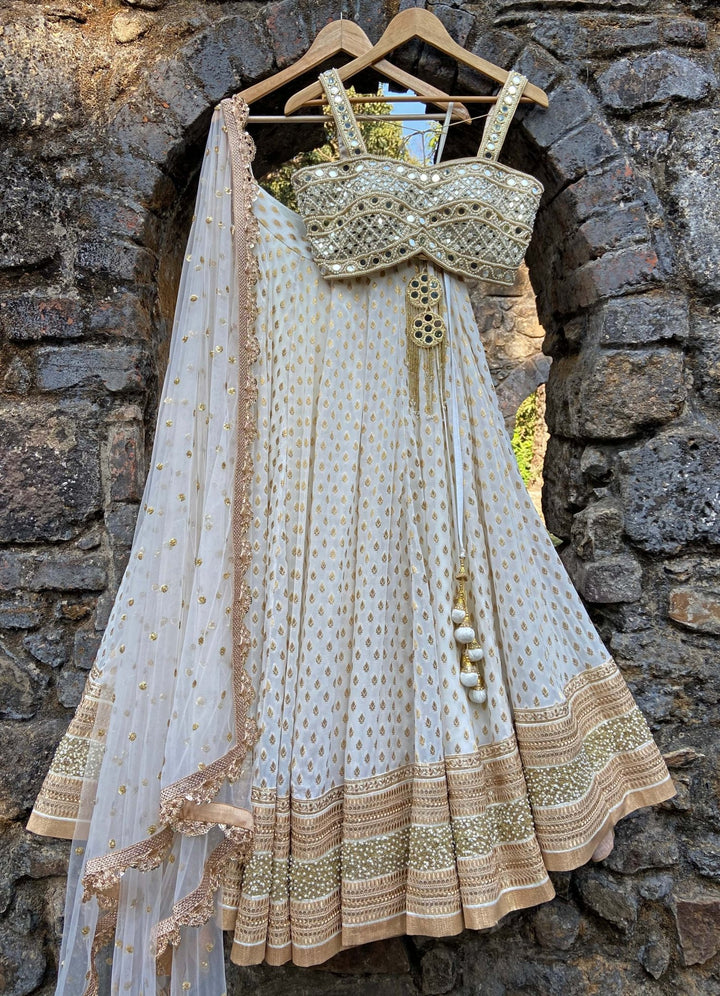 Ivory Mirror Bustier Lehenga Set Priti Sahni - Fabilicious Fashion