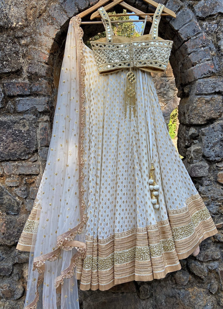 Ivory Mirror Bustier Lehenga Set Priti Sahni - Fabilicious Fashion
