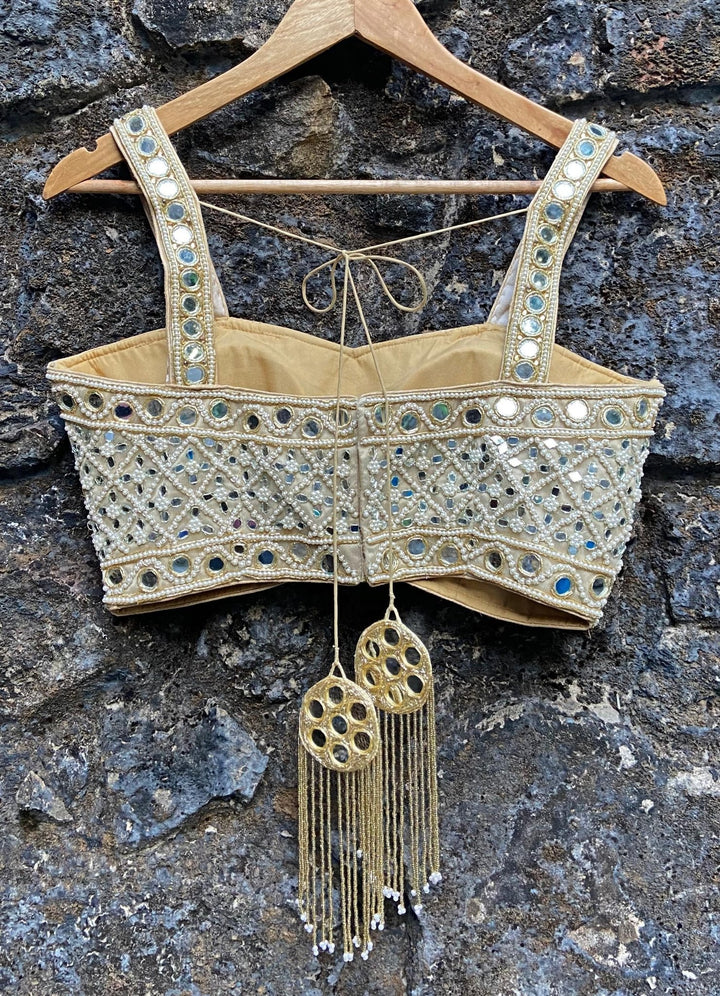 Ivory Mirror Bustier Lehenga Set Priti Sahni - Fabilicious Fashion