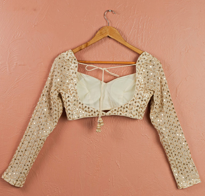 Ivory Sequined Georgette Lehenga Set With Full Sleeved Blouse Anisha Shetty - Fabilicious Fashion