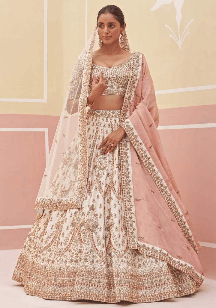 Ivory Silk Embroidered Bridal Lehenga Angad Singh - Fabilicious Fashion