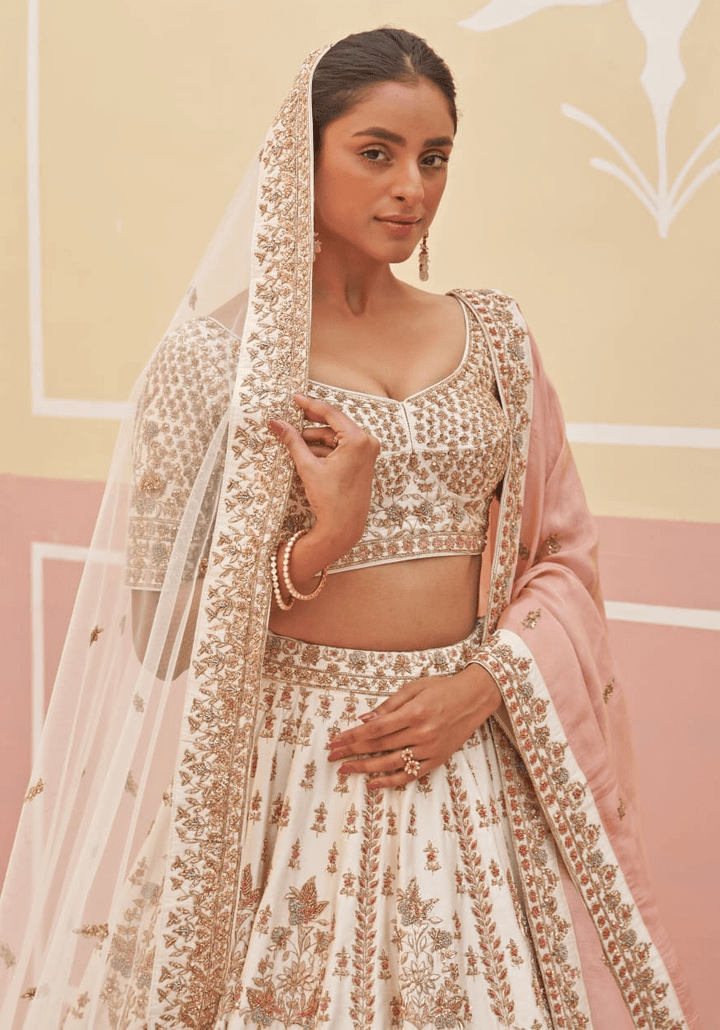 Ivory Silk Embroidered Bridal Lehenga Angad Singh - Fabilicious Fashion
