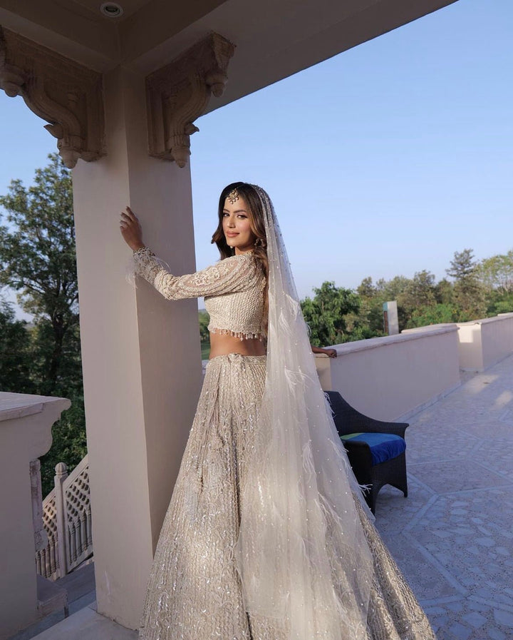 Ivory Tulle Lehenga Set With Optional Veil Nitika Gujral - Fabilicious Fashion