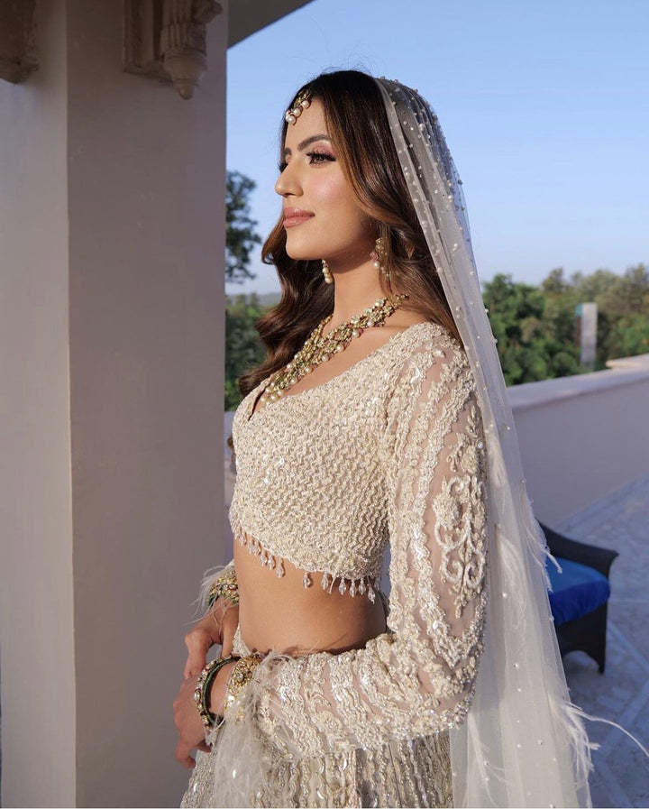 Ivory Tulle Lehenga Set With Optional Veil Nitika Gujral - Fabilicious Fashion