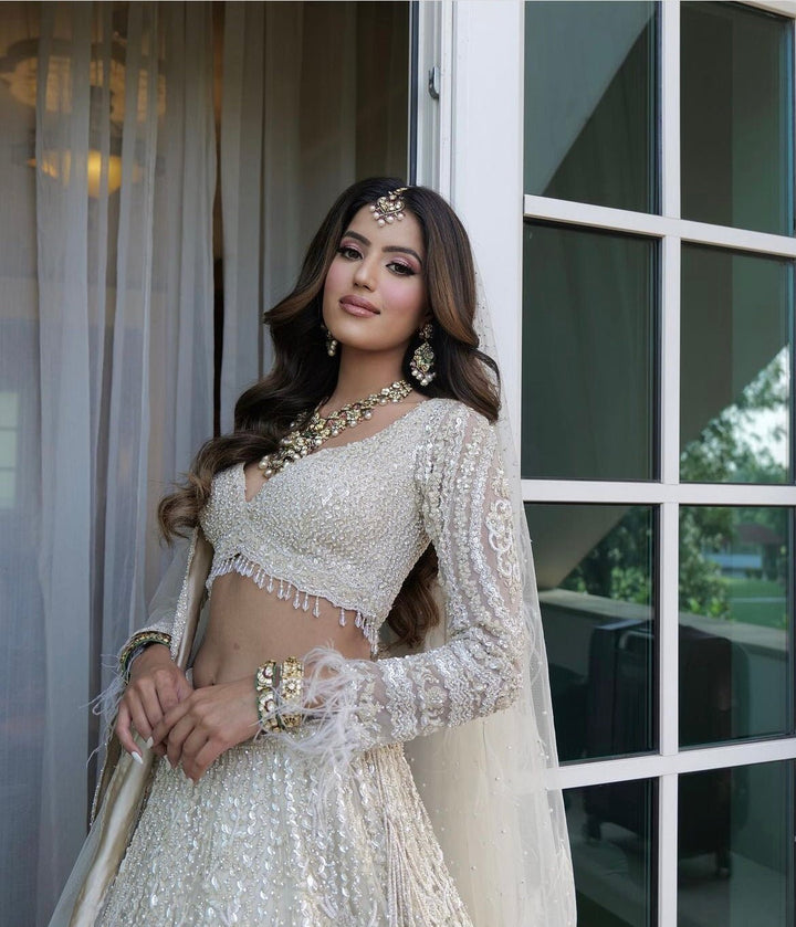 Ivory Tulle Lehenga Set With Optional Veil Nitika Gujral - Fabilicious Fashion