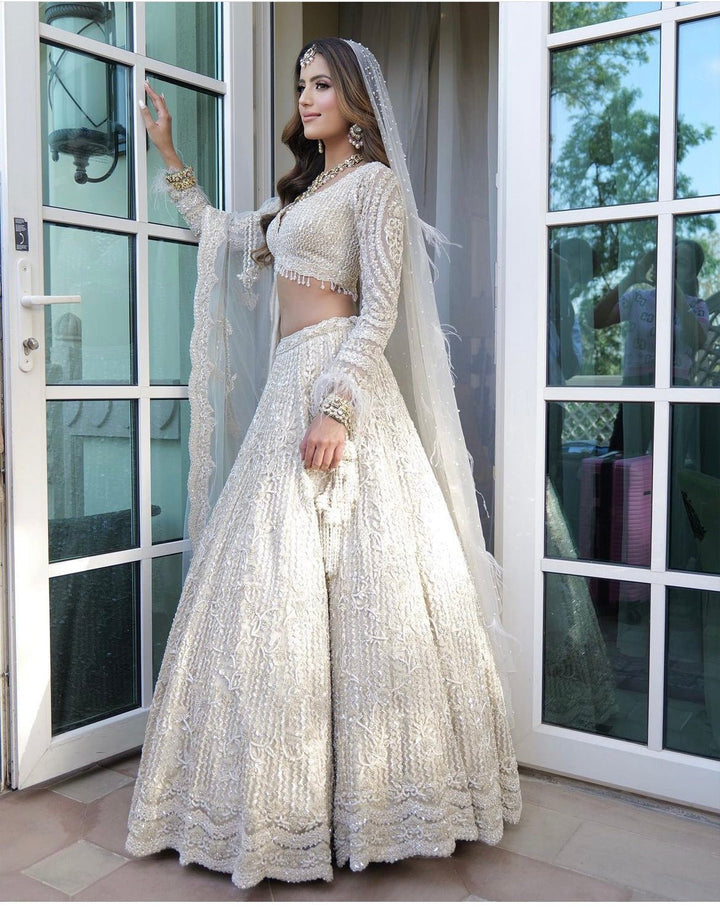 Ivory Tulle Lehenga Set With Optional Veil Nitika Gujral - Fabilicious Fashion