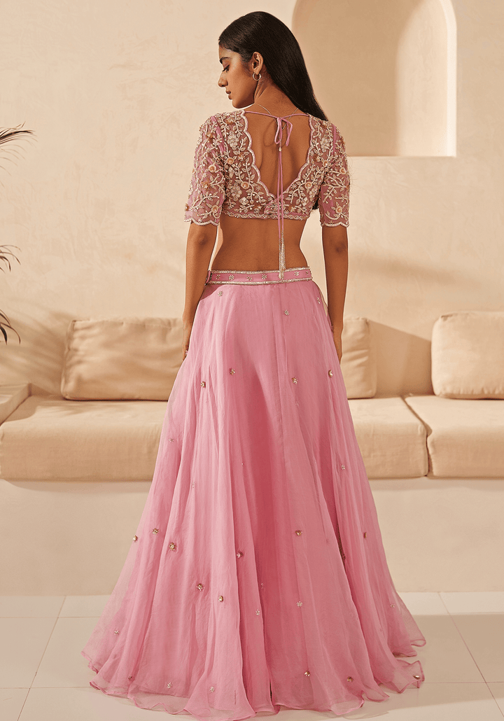 Lavender Embroidered Organza Lehenga Set Zoon Tribe - Fabilicious Fashion