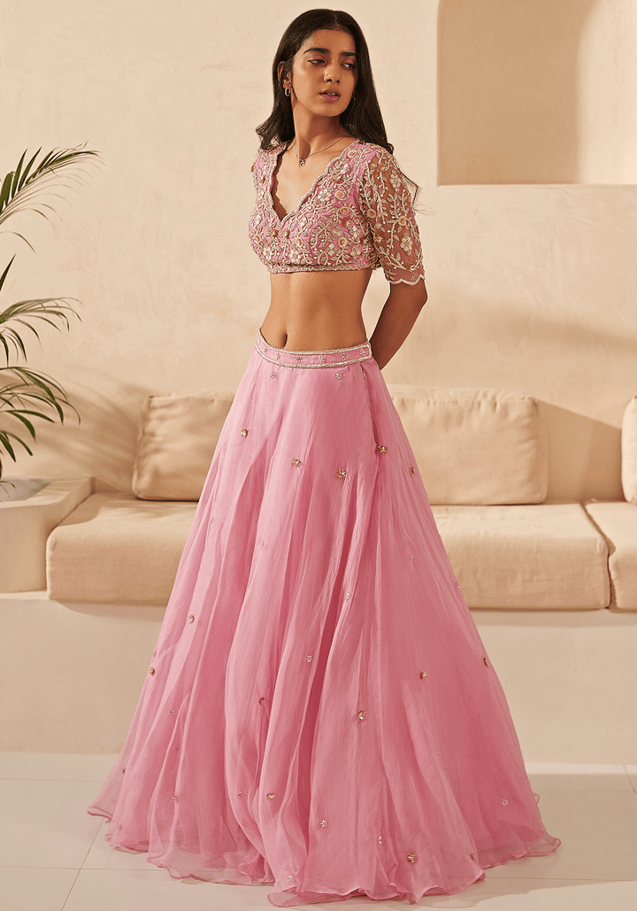 Lavender Embroidered Organza Lehenga Set Zoon Tribe - Fabilicious Fashion