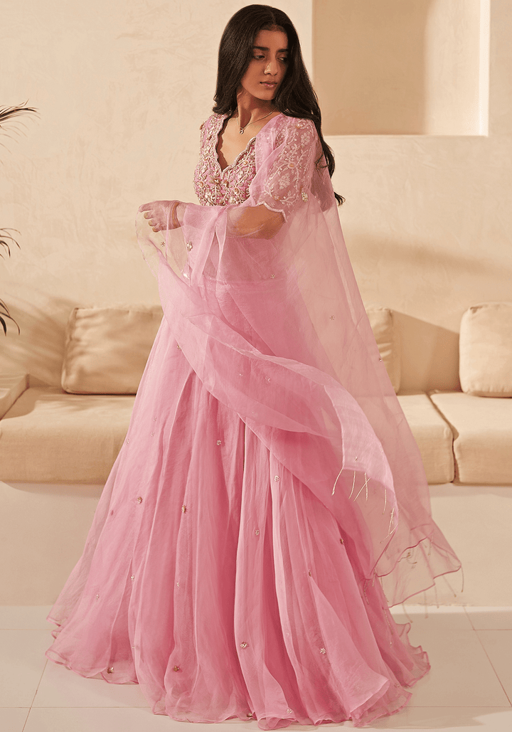 Lavender Embroidered Organza Lehenga Set Zoon Tribe - Fabilicious Fashion