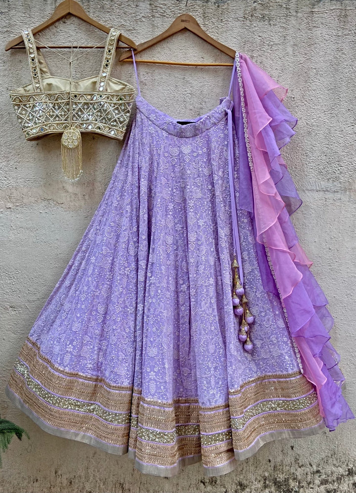Lavender Lucknowi Lehenga Set With Mirror Bustier Priti Sahni - Fabilicious Fashion