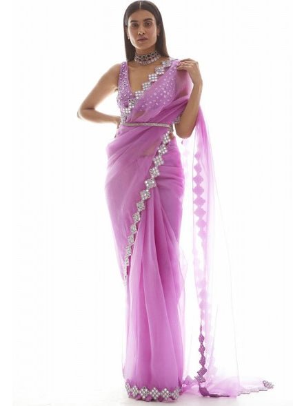 Lavender Organza Mirror Border Saree Vvani by Vani Vats - Fabilicious Fashion