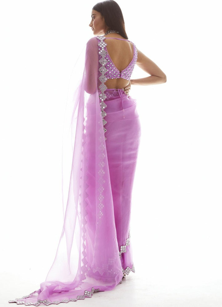 Lavender Organza Mirror Border Saree Vvani by Vani Vats - Fabilicious Fashion