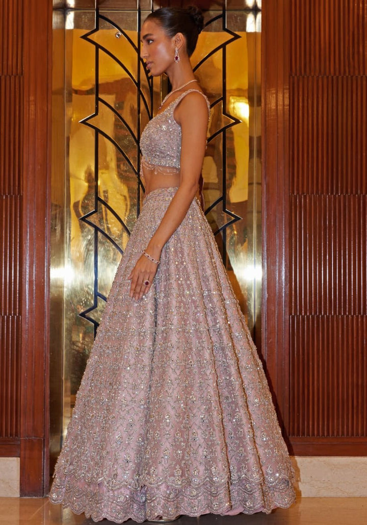 Lavender Pink Taffeta Bridal Lehenga Set Nitika Gujral - Fabilicious Fashion