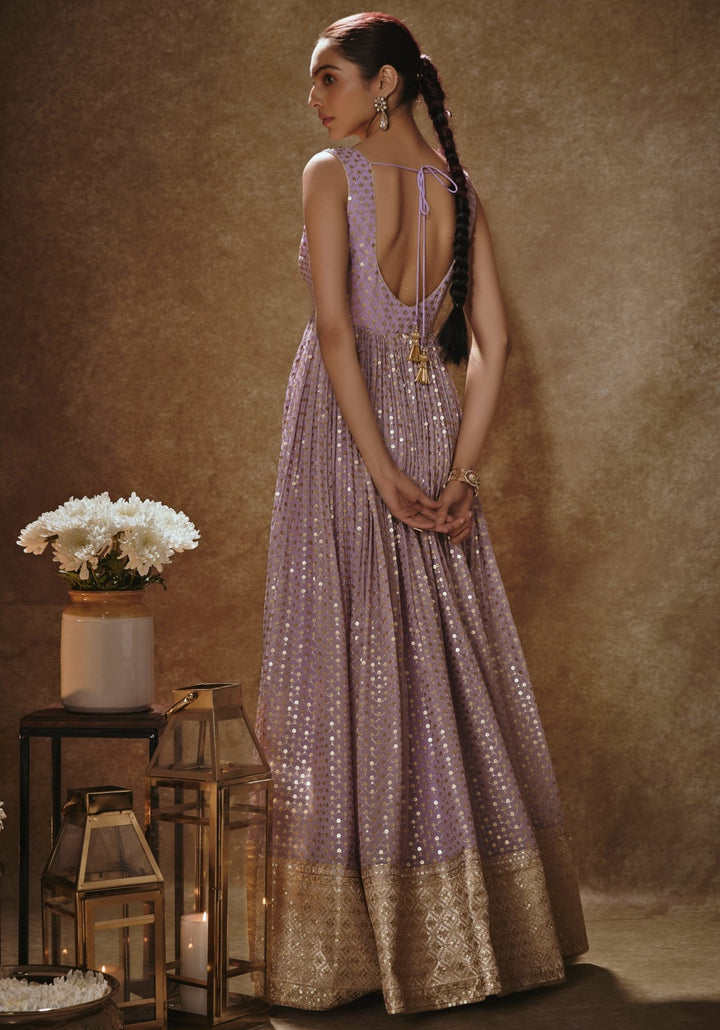 Lilac And Gold Embroidered Anarkali Set Renee Label - Fabilicious Fashion