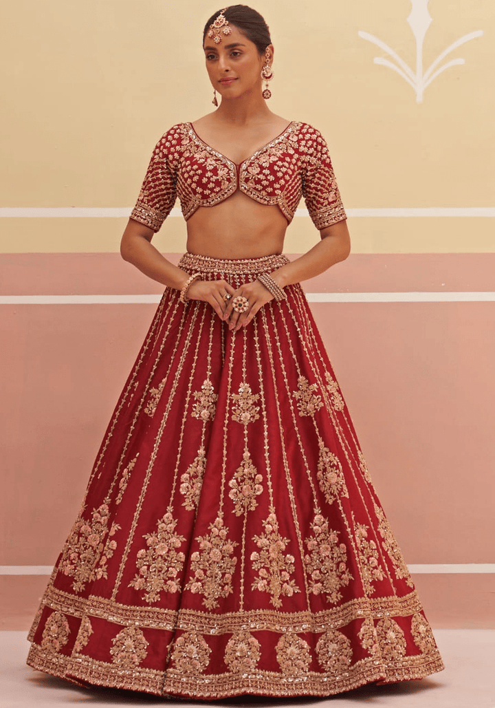 Maroon Silk Embroidered Bridal Lehenga Angad Singh - Fabilicious Fashion