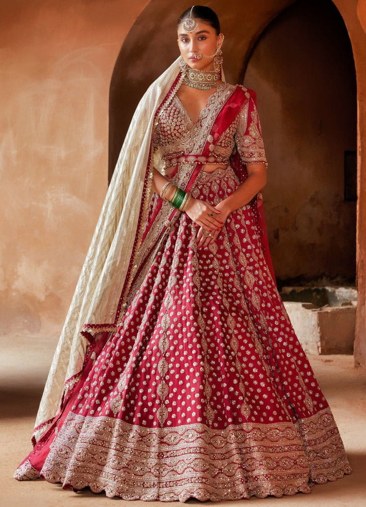 Maroon Zardosi Work Bridal Silk Lehenga Set Nitika Gujral - Fabilicious Fashion