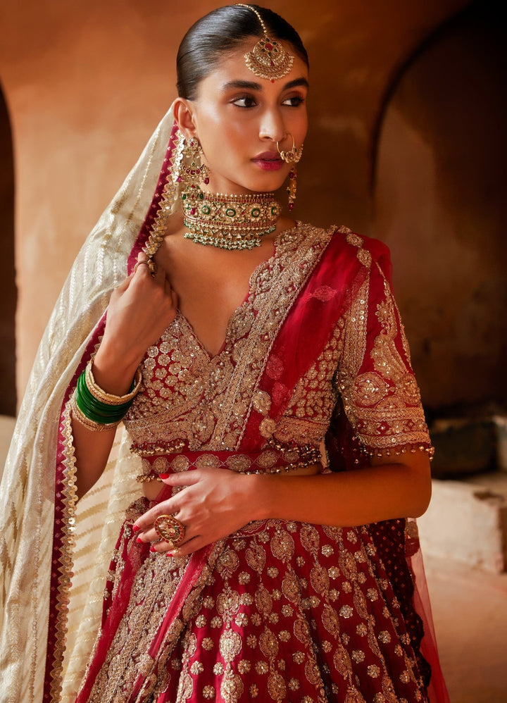 Maroon Zardosi Work Bridal Silk Lehenga Set Nitika Gujral - Fabilicious Fashion