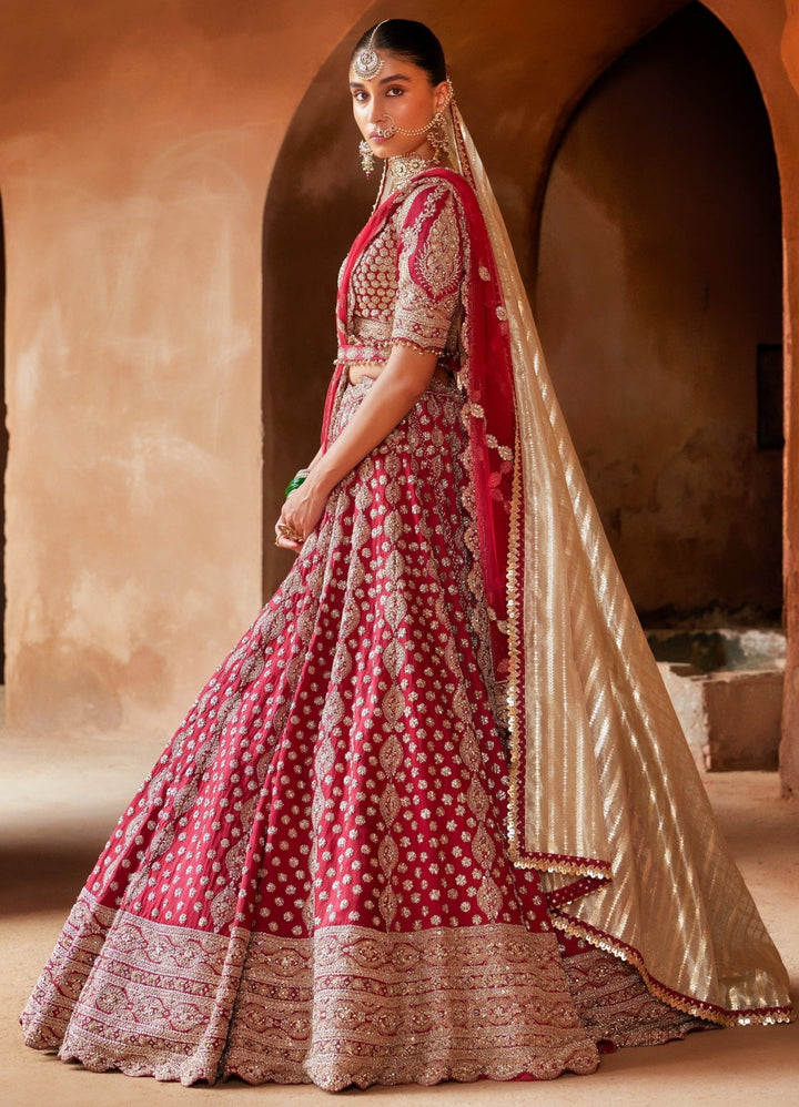 Maroon Zardosi Work Bridal Silk Lehenga Set Nitika Gujral - Fabilicious Fashion