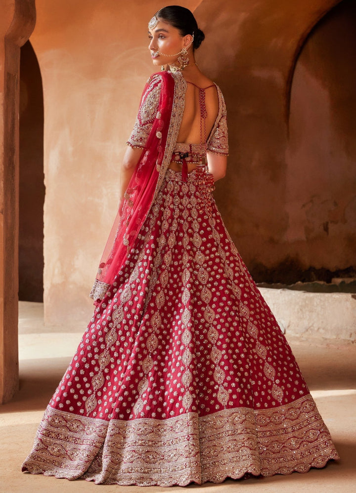Maroon Zardosi Work Bridal Silk Lehenga Set Nitika Gujral - Fabilicious Fashion