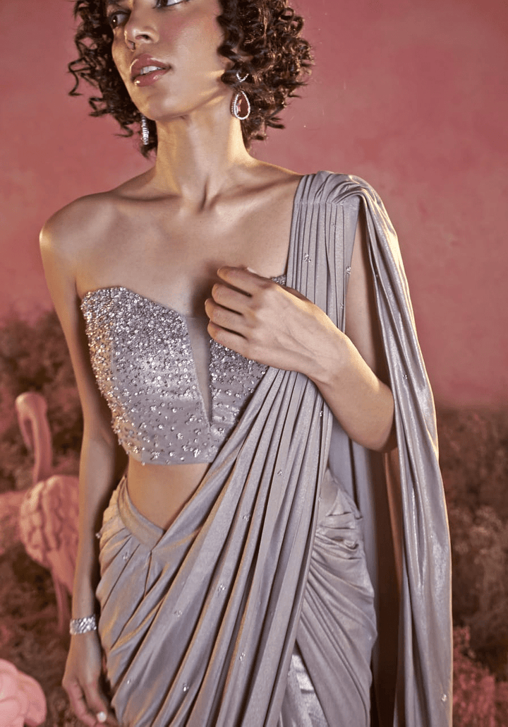 Metallic Gold Corset Saree Parul Gandhi - Fabilicious Fashion