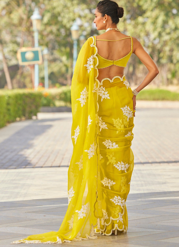 Moss Green Applique Organza Saree Vvani by Vani Vats - Fabilicious Fashion