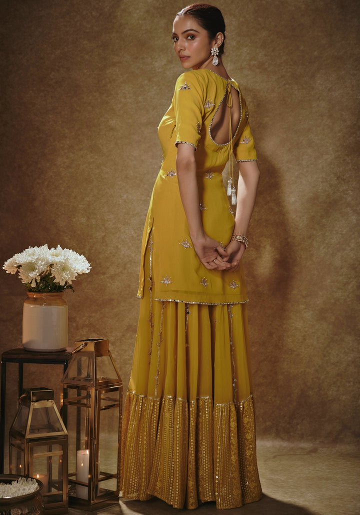 Mustard Yellow Embroidered Sharara Set Renee Label - Fabilicious Fashion