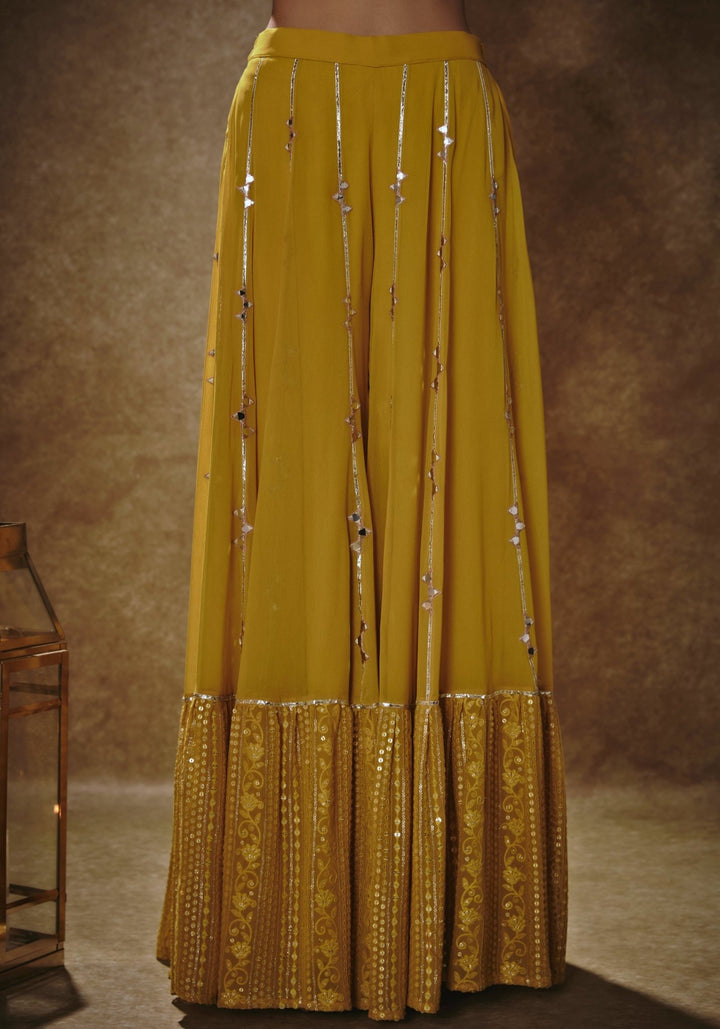Mustard Yellow Embroidered Sharara Set Renee Label - Fabilicious Fashion