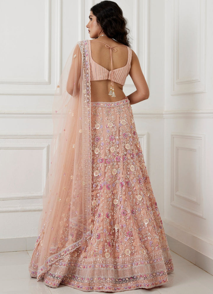 Muted Peach Embroidered Lehenga Set Chamee and Palak - Fabilicious Fashion