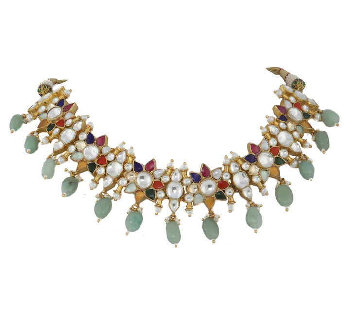 Navratna Flower Choker Set With Sea Green Beads Riana by Shikha Jindal - Fabilicious Fashion