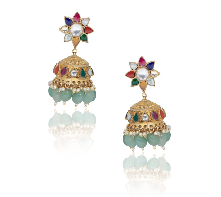 Navratna Flower Choker Set With Sea Green Beads Riana by Shikha Jindal - Fabilicious Fashion