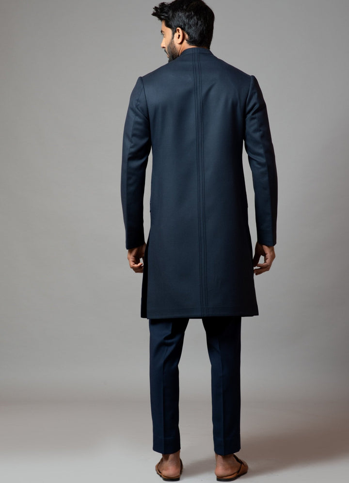 Navy Blue Embroidered Achkan Smriti - Fabilicious Fashion