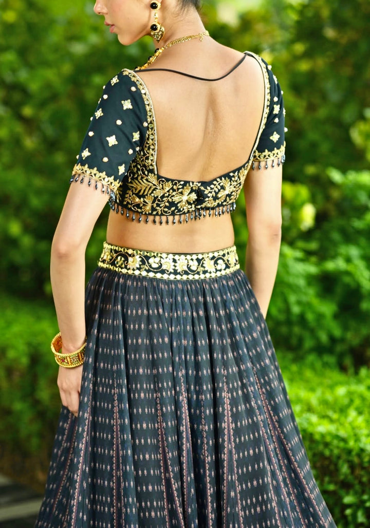 Navy Blue Printed Chiffon Lehenga Set Rashika Sharma - Fabilicious Fashion