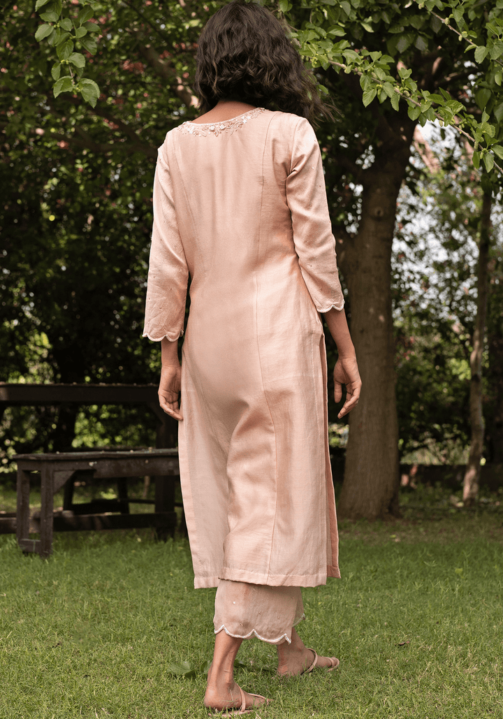 Nude Gold Embroidered Kurta Set Zoon Tribe - Fabilicious Fashion