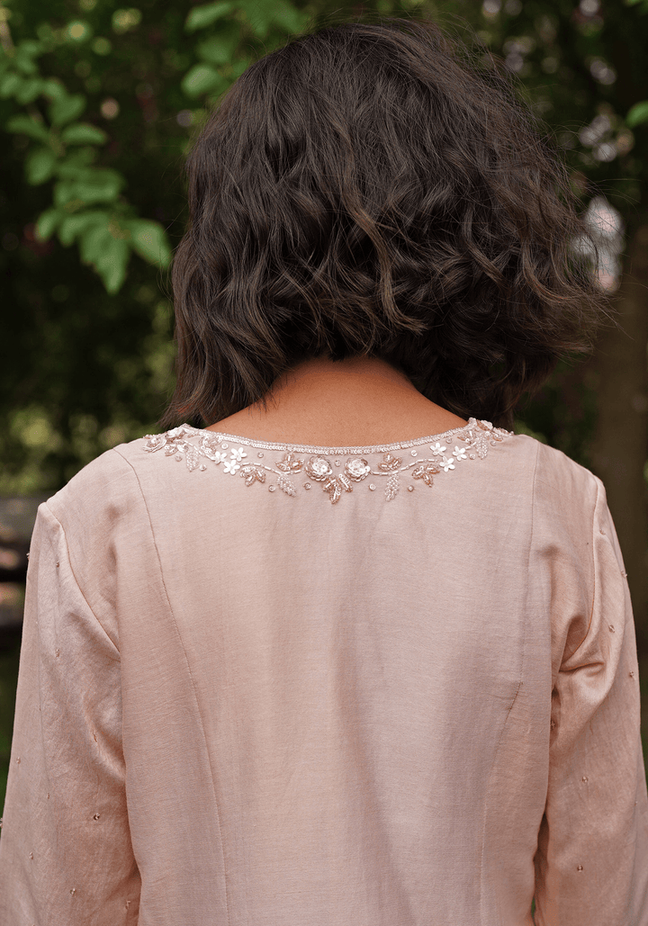 Nude Gold Embroidered Kurta Set Zoon Tribe - Fabilicious Fashion