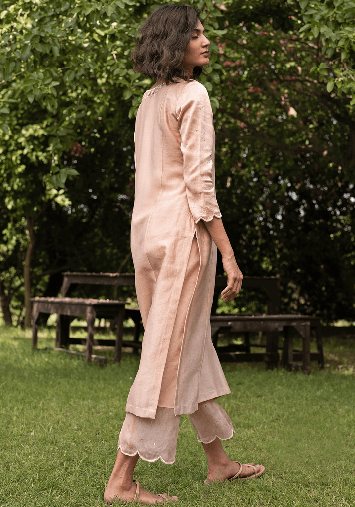 Nude Gold Embroidered Kurta Set Zoon Tribe - Fabilicious Fashion