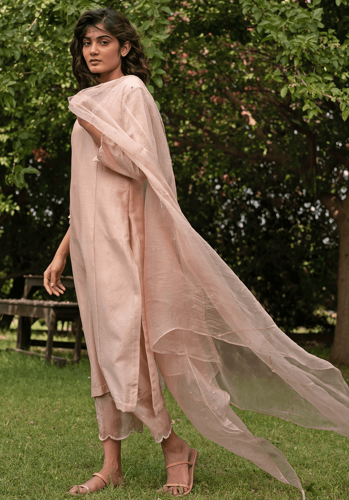 Nude Gold Embroidered Kurta Set Zoon Tribe - Fabilicious Fashion