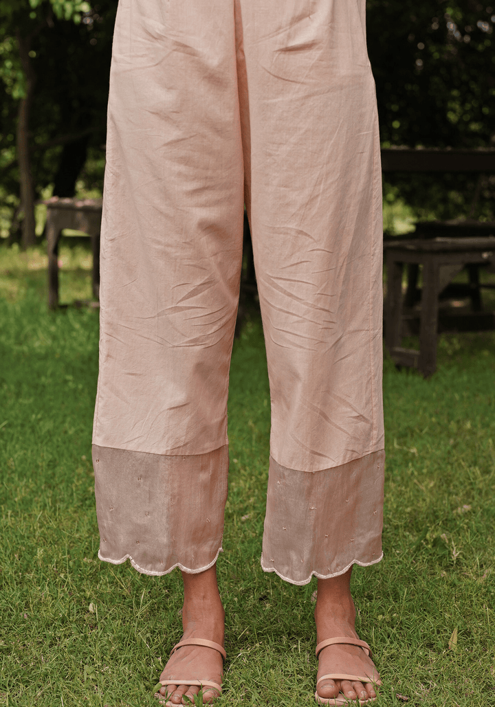 Nude Gold Embroidered Kurta Set Zoon Tribe - Fabilicious Fashion