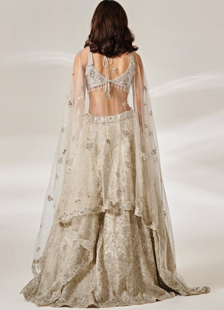 Nude Gold Embroidered Organza Lehenga Set Studio Iris - Fabilicious Fashion