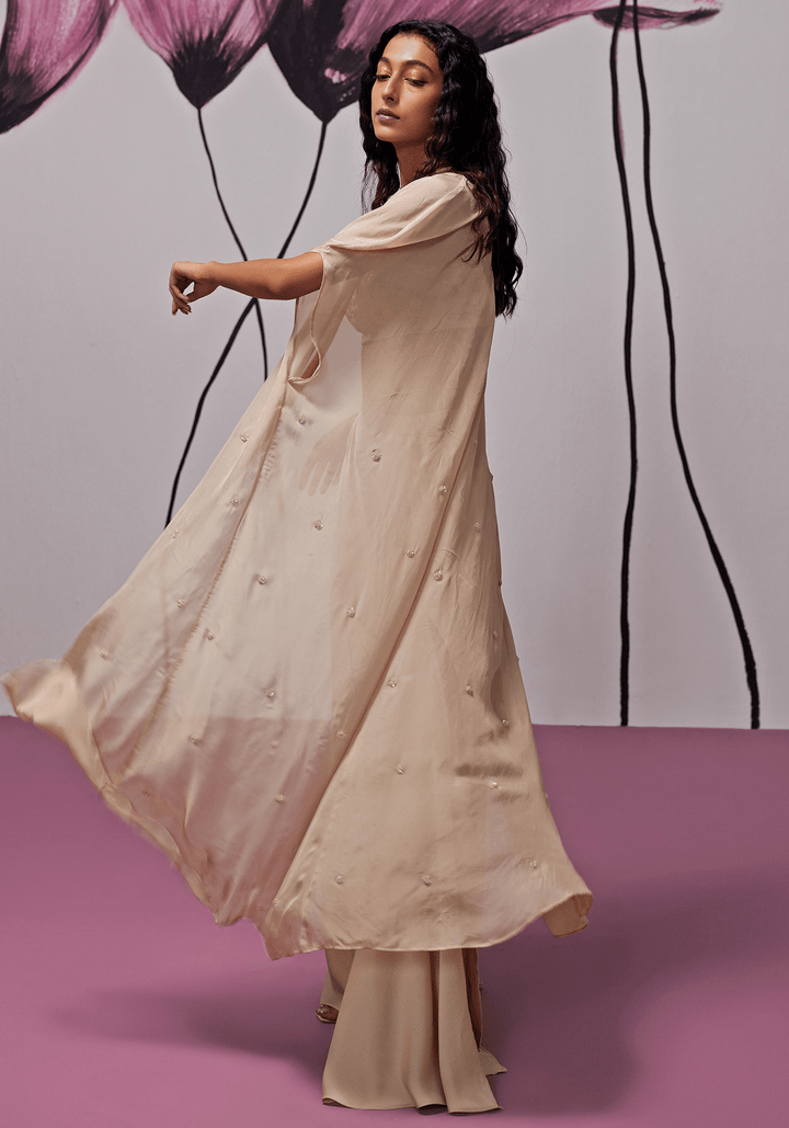 Nude Gold Slit Skirt and Cape Set Zoon Tribe - Fabilicious Fashion