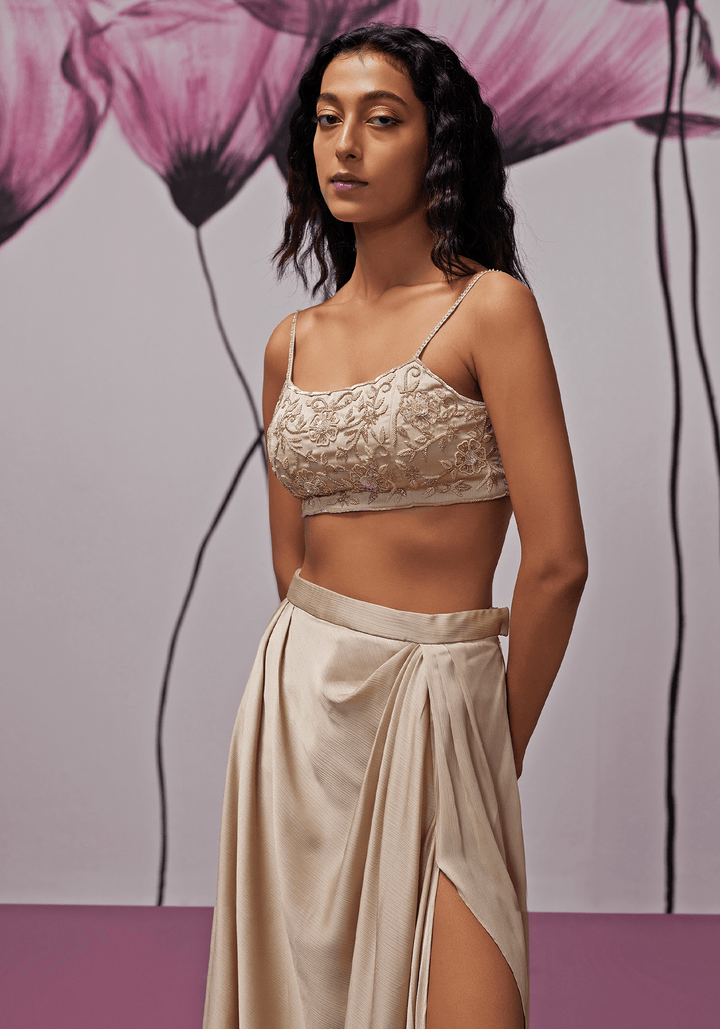 Nude Gold Slit Skirt and Cape Set Zoon Tribe - Fabilicious Fashion