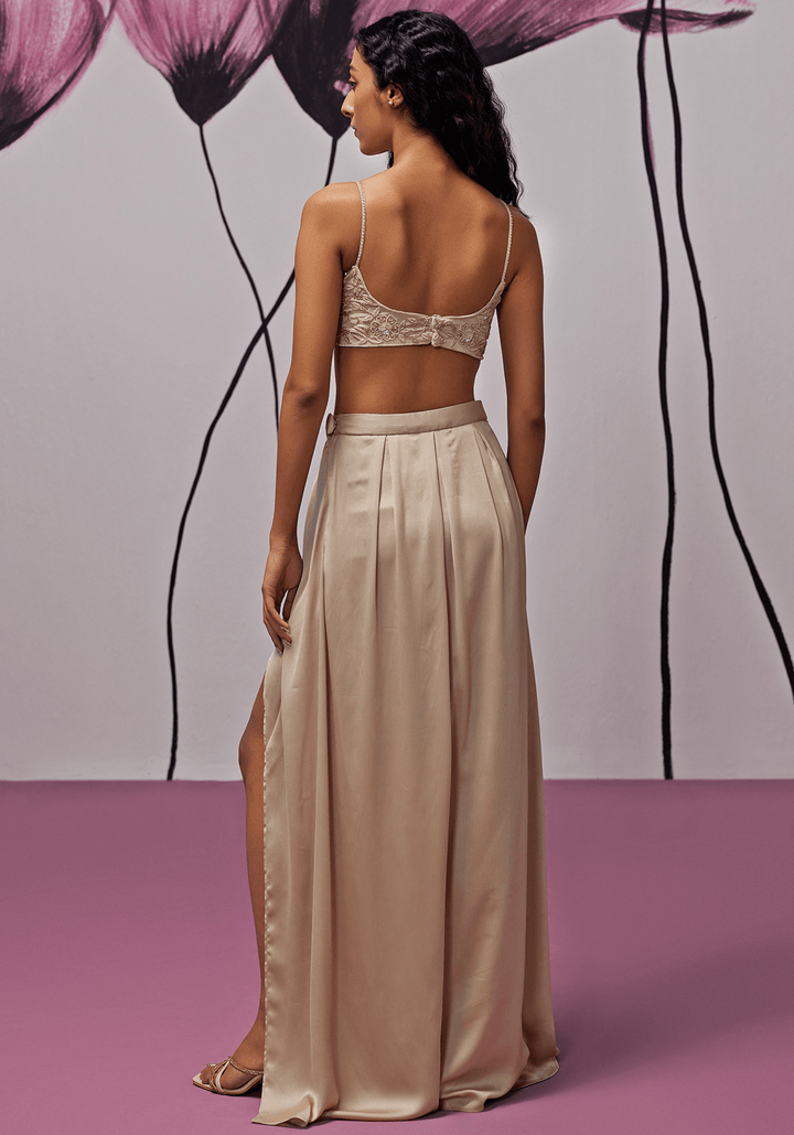 Nude Gold Slit Skirt and Cape Set Zoon Tribe - Fabilicious Fashion