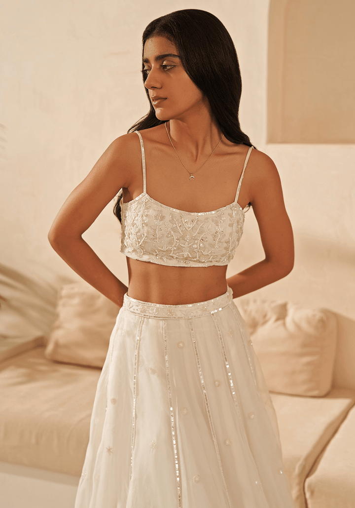 Off-White Silk Organza Kalidar Lehenga Set Zoon Tribe - Fabilicious Fashion